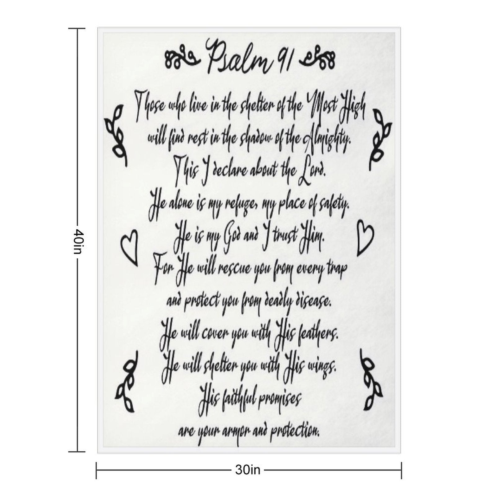 Psalm 91  Christian Inspirational Bible Verse Decorative Handwriting Plush Throw Blanket