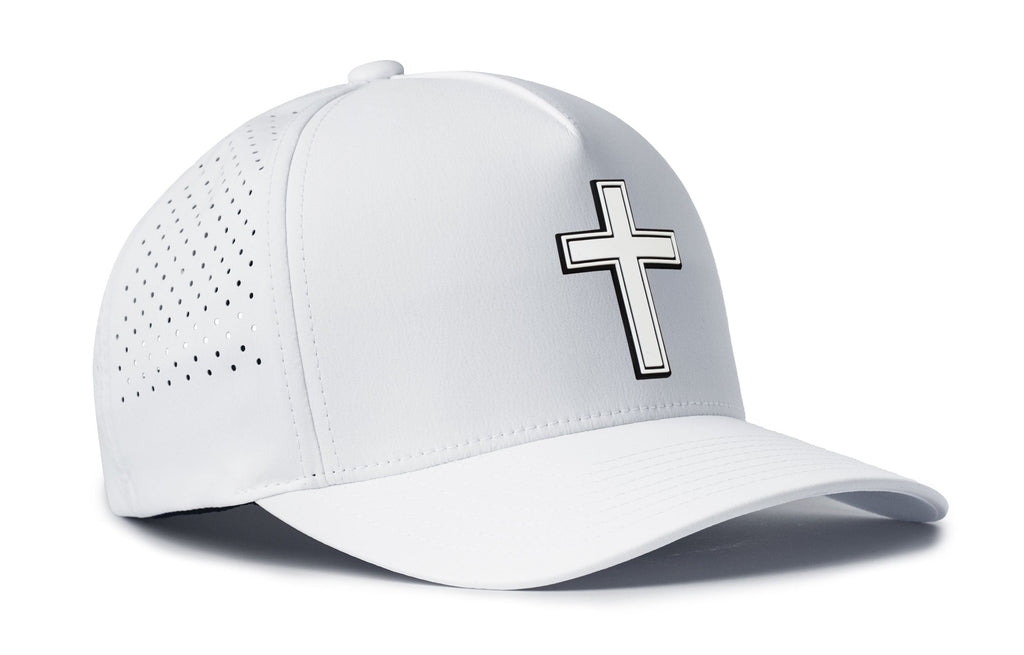 Cross Performance 5-Panel Hat  |  White PVC Christian Flexfit® Snapback